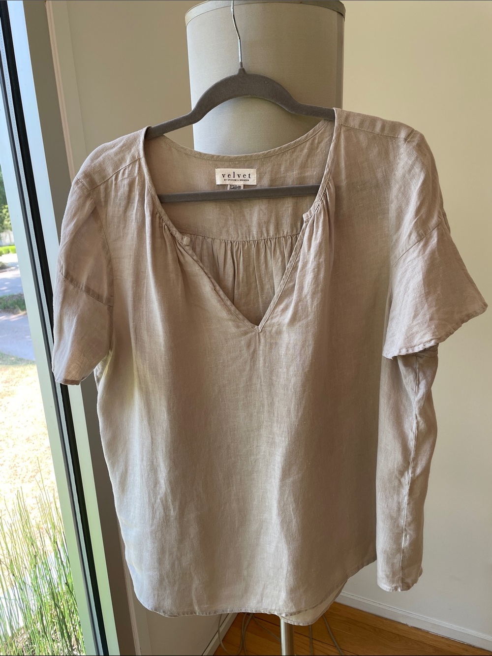 Velvet Taupe Short Sleeve V-Neck Blouse